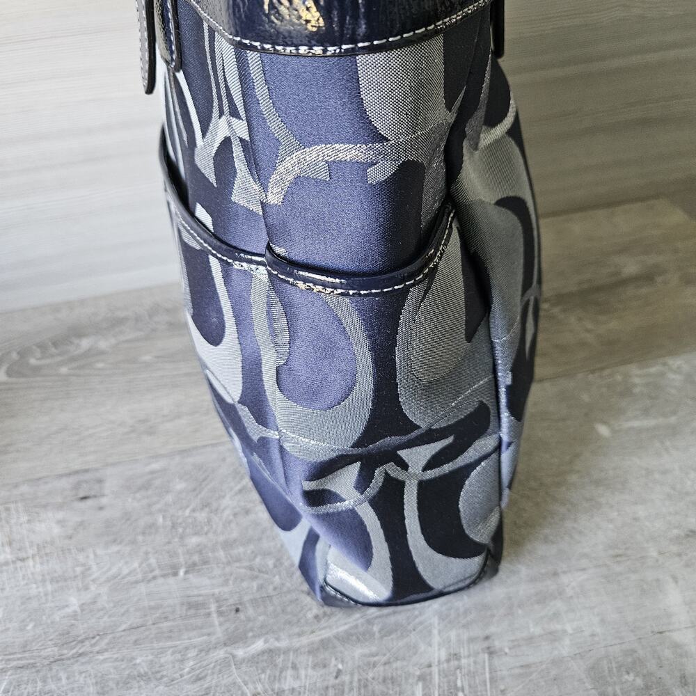 Coach Optic Signature‎ C Logo Tote Bag Large Patent Blue Silver F19675 Art Purse - Picture 7 of 16